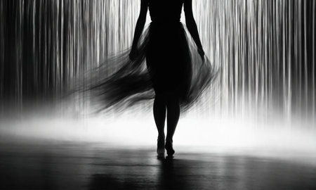 Blurry motion silhouette of a girl with long hair. ai generative.の素材