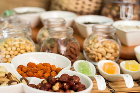 Granola bars with healthy nuts and dried fruitsの写真素材