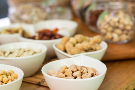 Granola bars with healthy nuts and dried fruitsの写真素材