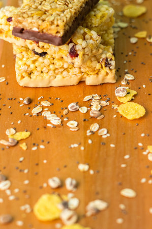 Organic Granola Bars, mixed nuts and chocolate with hazelnuts. Healthy snack