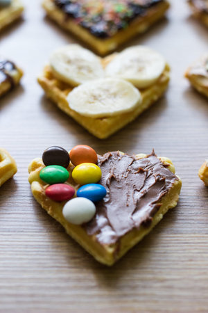 Variety of Waffles on wooden background