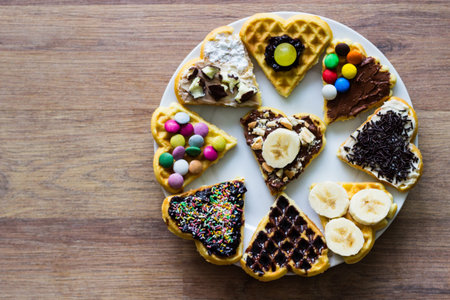 Variety of Waffles on wooden background