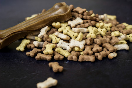 Chewing bones on black wooden background