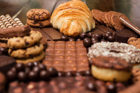 Freshly croissant with chocolate fillingの写真素材