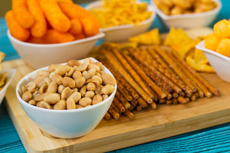 Salty snacks on the table ready to party