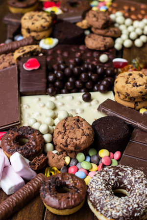 Candies, jelly, chocolates, biscuits and doughnutsの写真素材