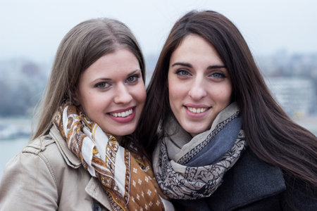 Portrait of two beautiful womenの写真素材