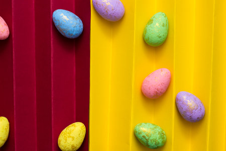 Happy Easter. Easter Eggs on color Backgroundの写真素材