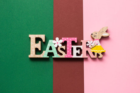 Happy Easter. Easter Eggs on color Backgroundの写真素材