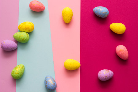 Happy Easter. Easter Eggs on color Backgroundの写真素材