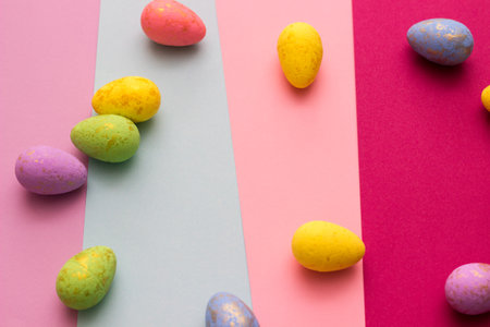 Happy Easter. Easter Eggs on color Backgroundの写真素材