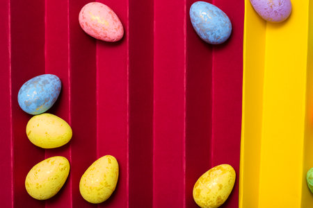 Happy Easter. Easter Eggs on color Backgroundの写真素材