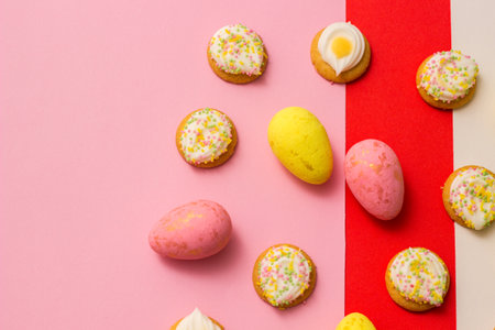 Easter cookies on colorful backgroundの写真素材