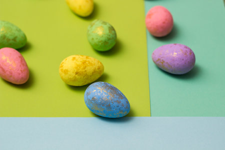 Coloured Easter Eggs on color Background. Colorful collection of patterned easter eggsの写真素材