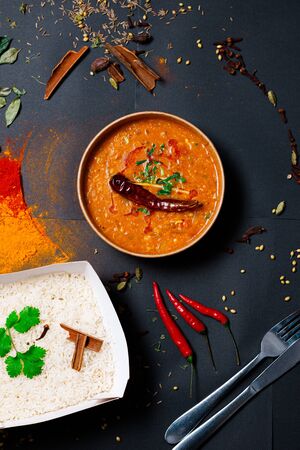 Indian food and spicy spices, stylish photos for the menuの写真素材