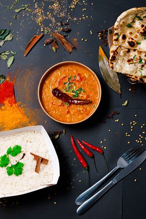 Indian food and spicy spices, stylish photos for the menuの写真素材