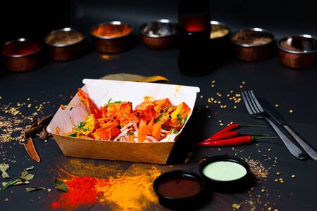 Indian food and spicy spices, stylish photos for the menuの写真素材
