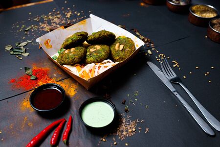 Indian food and spicy spices, stylish photos for the menuの写真素材