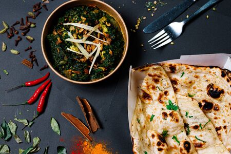 Indian food and spicy spices, stylish photos for the menuの写真素材