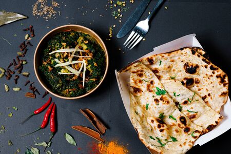 Indian food and spicy spices, stylish photos for the menuの写真素材