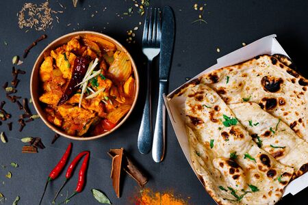 Indian food and spicy spices, stylish photos for the menuの写真素材