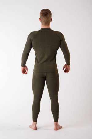 The guy in thermal underwear on a white background. Sportswear.の写真素材