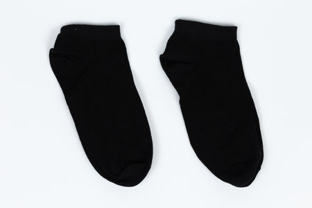 Socks on a white background. Socks on the leg.の写真素材