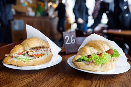Appetizing croissants with coffee in a coffee shop.の写真素材