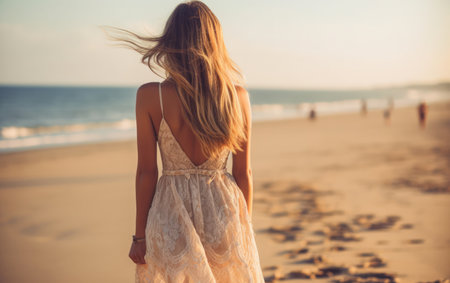 Young beautiful woman on the seashore. Beach.の写真素材