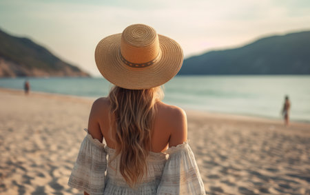 Young beautiful woman on the seashore. Beach.の写真素材