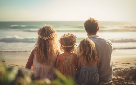 Young family on the seashore. Rest on the beach.の写真素材
