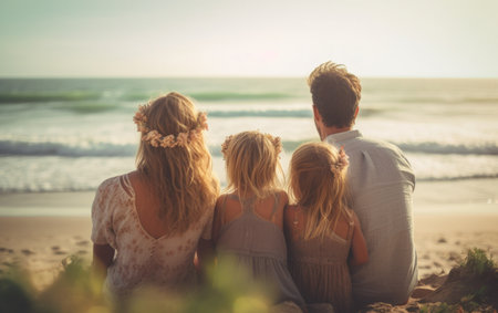 Young family on the seashore. Rest on the beach.の写真素材