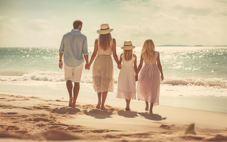 Young family on the seashore. Rest on the beach.の写真素材