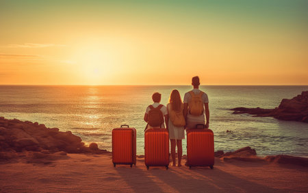 Young family on the seashore. Rest on the beach.の写真素材