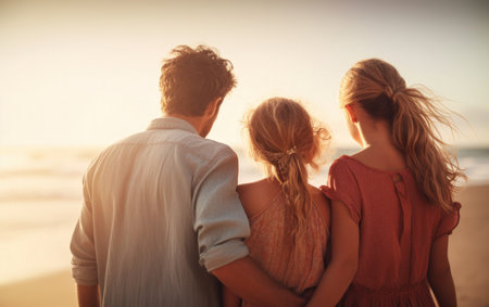 Young family on the seashore. Rest on the beach.の写真素材