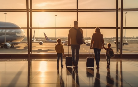 Young family at the airport. Holidays together.の写真素材