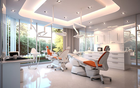 A modern dental office created by artificial intelligence.の写真素材