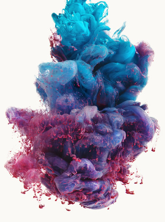 Color drop falling in water creating a Color spread. Isolated on white background. Colorful ink drop. Movement of paint in water. Water coloring. Color drop falling in water creating a Color spread. Isolated on white background. Colorful ink drop. Movement of paint in water. Water coloring.
