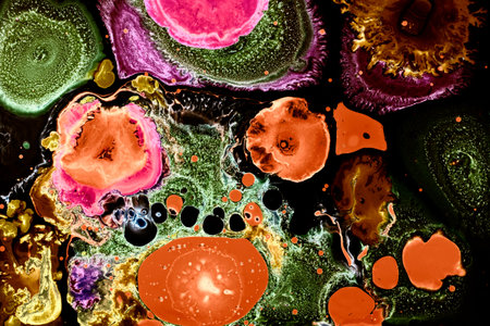 Liquid color drop in dynamic flow creating interesting and unique artistic design. Colorful color...