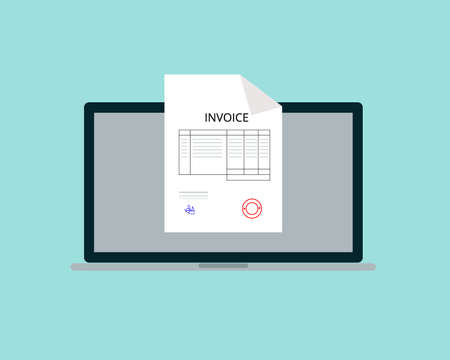 flat vector illustration of Digital invoice in laptop, finance iconのイラスト素材