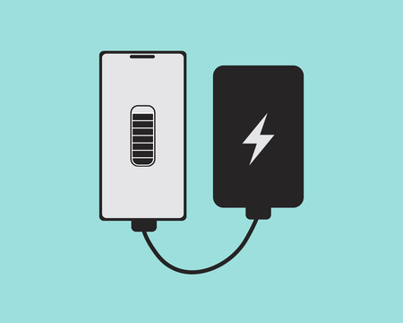 power bank connected with phone icon vector illustration