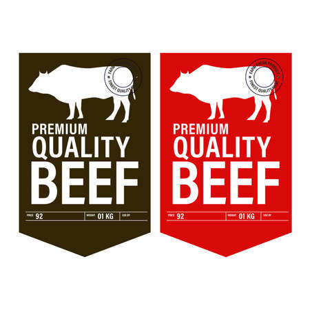 organic meat package design, premium quality beef vector icon setのイラスト素材
