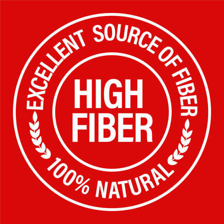 'excellent source of high fiber, 100% natural' vector icon isolated on red background, white in colorのイラスト素材