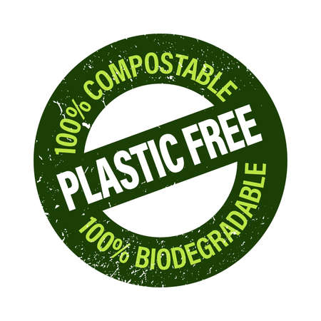 Plastic free, 100% compo stable 100% biodegradable vector icon. Eco friendly abstractのイラスト素材