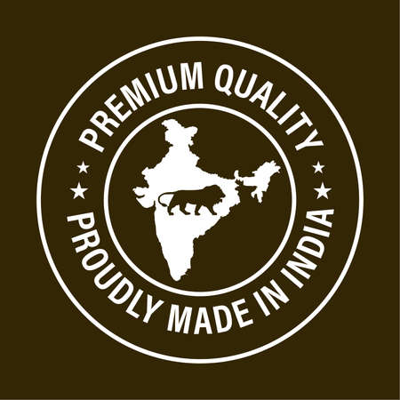 premium quality proudly ,made in India with Indian map isolated on brown background, white in colorのイラスト素材