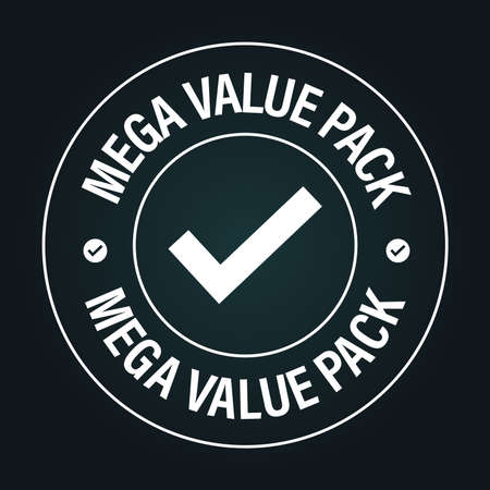 'mega value pack' vector icon with tick mark, yellow in colorのイラスト素材