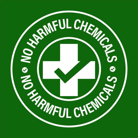no harmful chemicals added vector icon with cross and tick mark, white in colorのイラスト素材
