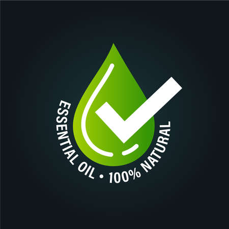 100% essential oil, 100% natural vector icon with drop and tick markのイラスト素材