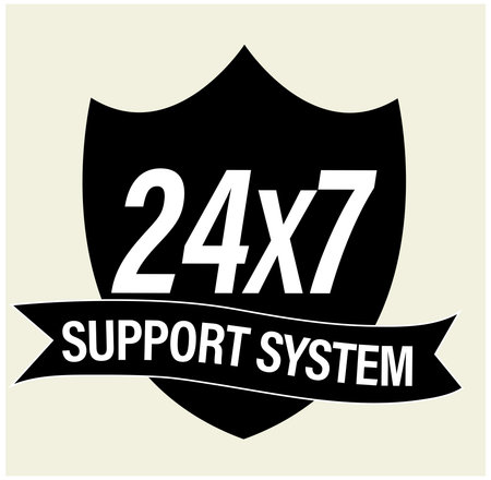 24x7 support system vector icon, black in color