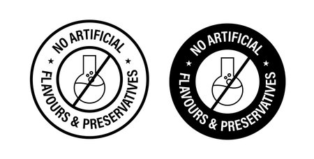 no artificial flavours and preservatives vector icon set. black in colorのイラスト素材